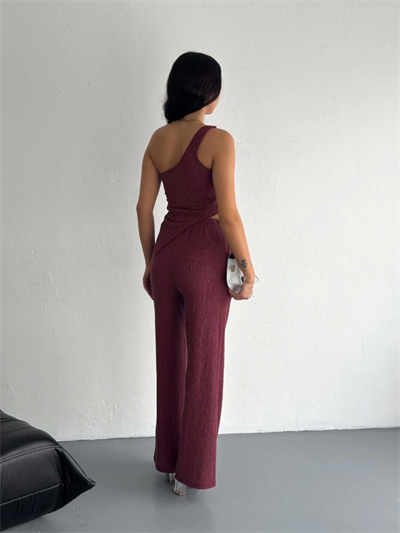 Asimetrik Crop Pantalon Ikili Takım - Gül Kurusu