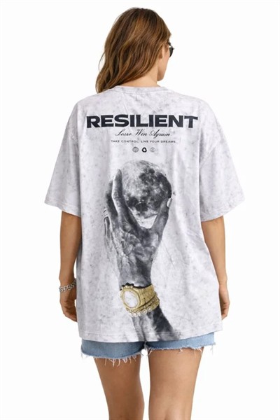 Asit Yıkamalı Oversize Tişört ön Ve Arkası Baskılı %100 Pamuk Street Style T-Shirt - Beyaz