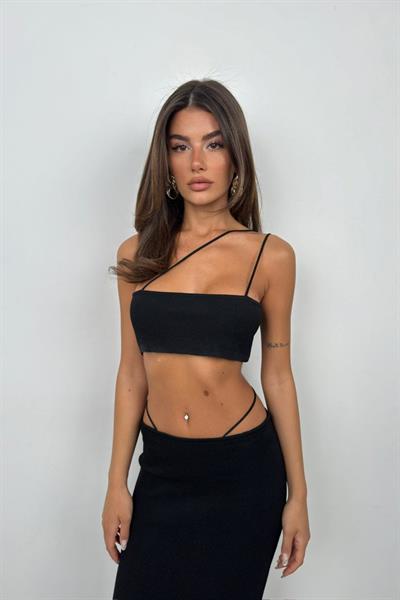 Askı Detay Straplez Dokulu Crop