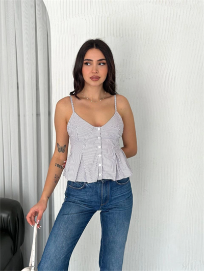 Askılı Dekolte Deraylı Crop - Beyaz