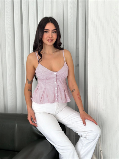 Askılı Dekolte Deraylı Crop - Kırmızı