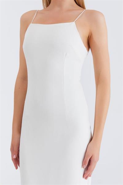 Askılı Uzun Elbise - Ekru