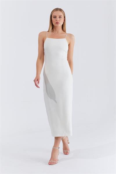 Askılı Uzun Elbise - Ekru