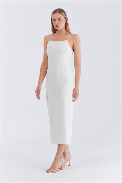 Askılı Uzun Elbise - Ekru