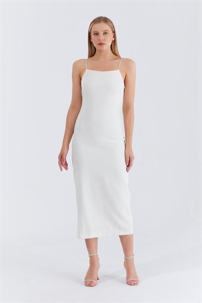Askılı Uzun Elbise - Ekru