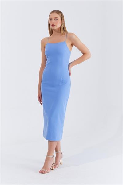 Askılı Uzun Elbise - Mavi