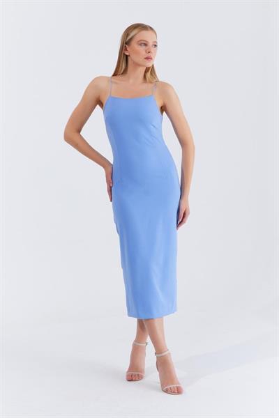 Askılı Uzun Elbise - Mavi