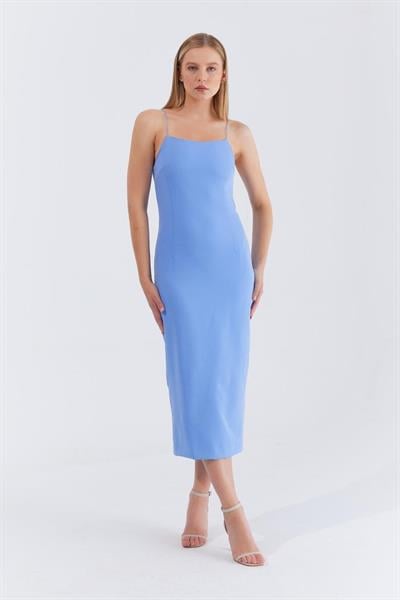 Askılı Uzun Elbise - Mavi