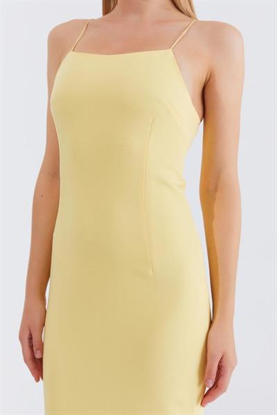 Askılı Uzun Elbise - Sarı