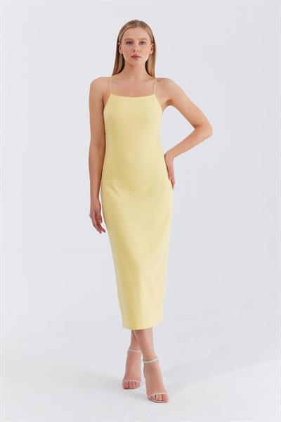 Askılı Uzun Elbise - Sarı