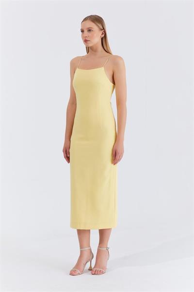 Askılı Uzun Elbise - Sarı