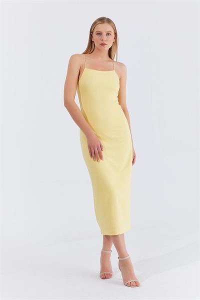 Askılı Uzun Elbise - Sarı