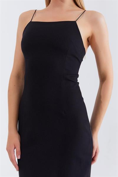 Askılı Uzun Elbise - Siyah