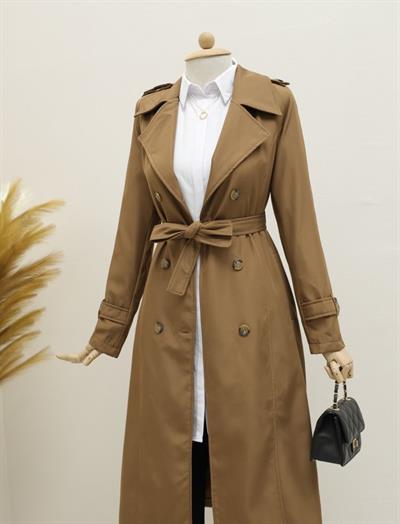 Astarlı Kemerli Trenckot -Taba