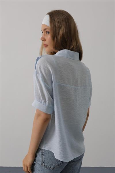 Atkı Detaylı Yarım Kol Gömlek - Bebe Mavisi