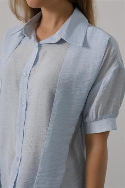 Atkı Detaylı Yarım Kol Gömlek - Bebe Mavisi