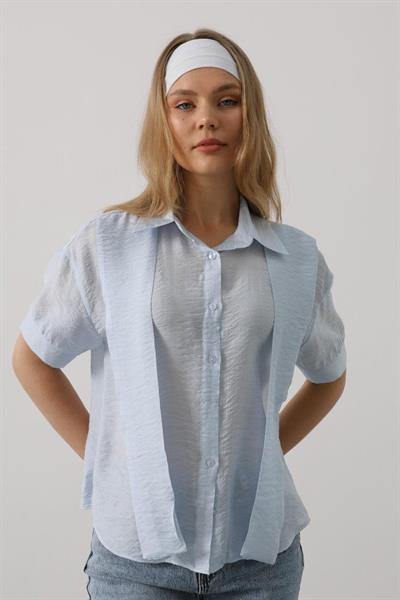 Atkı Detaylı Yarım Kol Gömlek - Bebe Mavisi