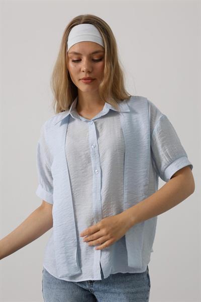 Atkı Detaylı Yarım Kol Gömlek - Bebe Mavisi
