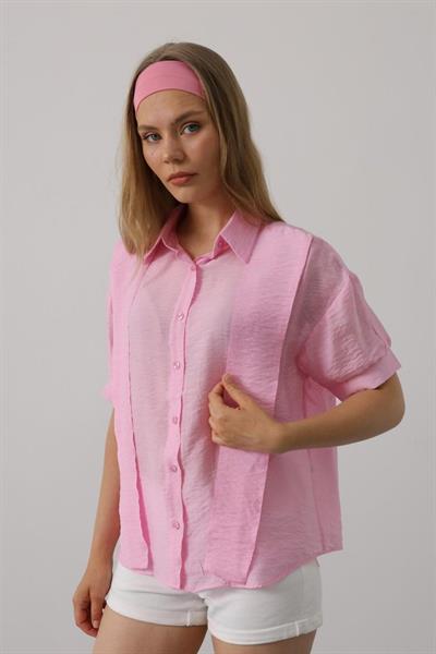 Atkı Detaylı Yarım Kol Gömlek - Pembe