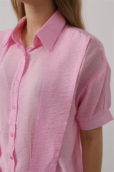 Atkı Detaylı Yarım Kol Gömlek - Pembe