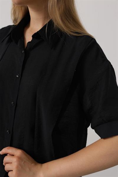 Atkı Detaylı Yarım Kol Gömlek - Siyah