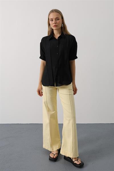 Atkı Detaylı Yarım Kol Gömlek - Siyah