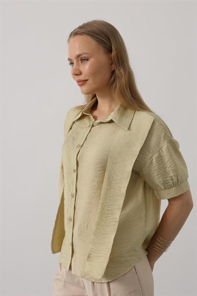 Atkı Detaylı Yarım Kol Gömlek - Yağ Yeşili