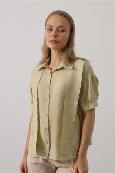 Atkı Detaylı Yarım Kol Gömlek - Yağ Yeşili