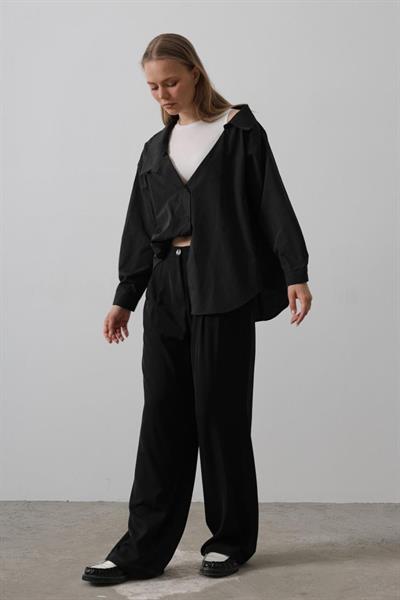 Atlet Detaylı Gömlek - Siyah