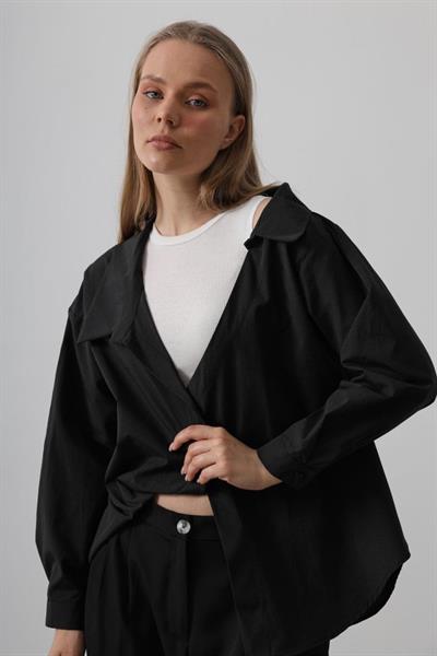 Atlet Detaylı Gömlek - Siyah