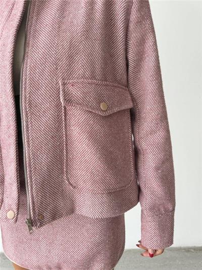 BALIKSIRTI KAŞE FERMUARLI CEKET KISA - Gül Kurusu