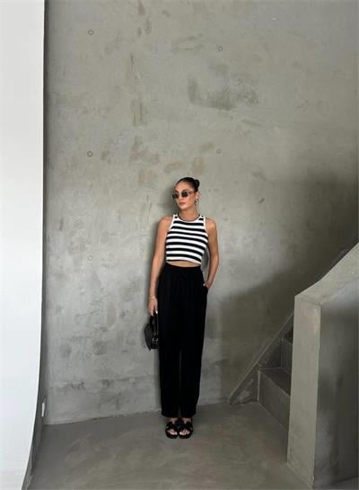 BEL LASTİK DETAYLI MODAL KUMAŞ PANTOLON - Siyah