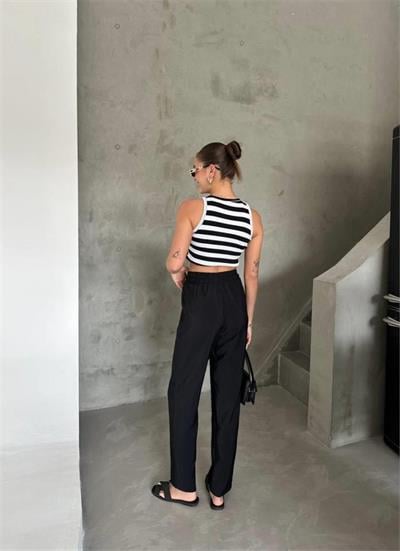 BEL LASTİK DETAYLI MODAL KUMAŞ PANTOLON - Siyah