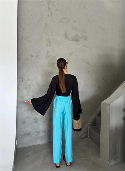 BEL LASTİK DETAYLI MODAL KUMAŞ PANTOLON - Mavi