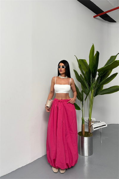 BEL LASTİKLİ BALON ETEK ŞANEL BOY SOFT KUMAŞ - Fuşya