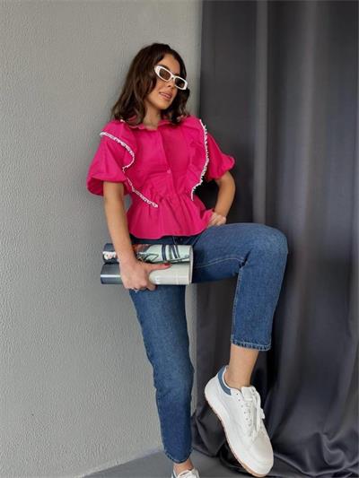 BELDEN OTURTMALI FIRFIRLI GÖMLEK - Fuşya