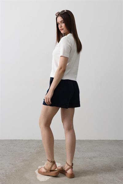 BELİ LASTİKLİ PÜSKÜLLÜ ŞORT - Lacivert