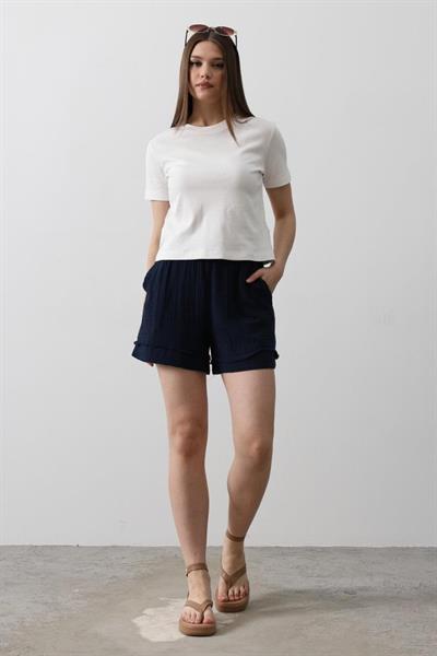 BELİ LASTİKLİ PÜSKÜLLÜ ŞORT - Lacivert