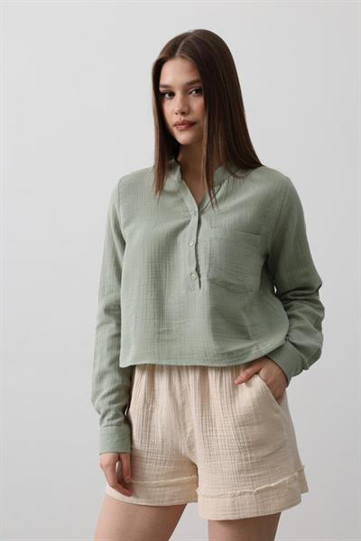 BELİ LASTİKLİ PÜSKÜLLÜ ŞORT - Taş