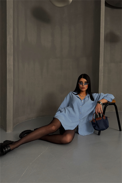 BOYFRİEND GÖMLEK MODAL KUMAŞ OVERSİZE - Mavi