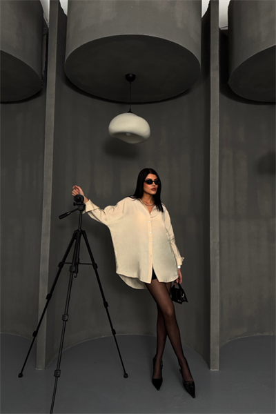 BOYFRİEND GÖMLEK MODAL KUMAŞ OVERSİZE - Bej