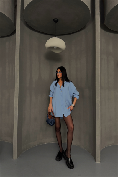 BOYFRİEND GÖMLEK MODAL KUMAŞ OVERSİZE - Mavi