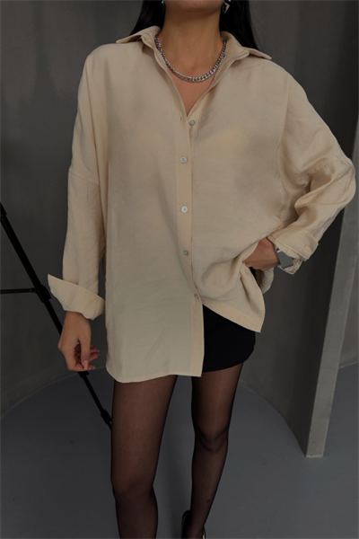 BOYFRİEND GÖMLEK MODAL KUMAŞ OVERSİZE - Bej