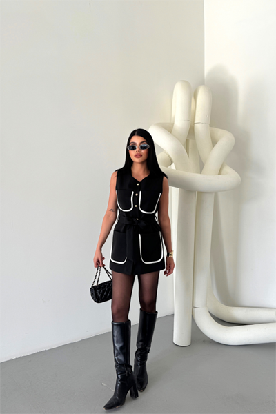 BÜYÜK CEP BİYE DETAYLIYELEK - Siyah