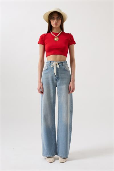 Bağcık Detay Yüksek Bel Jean