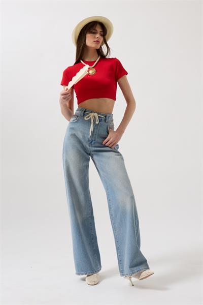 Bağcık Detay Yüksek Bel Jean