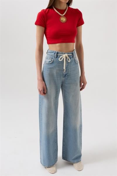 Bağcık Detay Yüksek Bel Jean