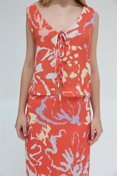 Bağcıklı Bluzlu Etek Takım - Kırmızı