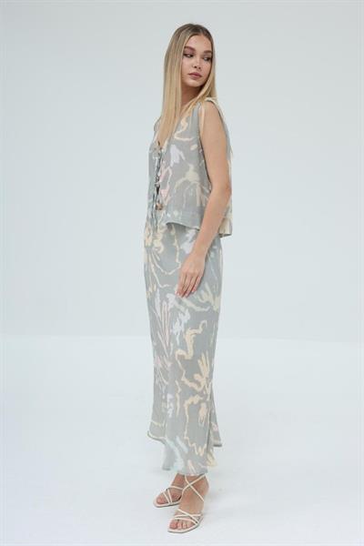 Bağcıklı Bluzlu Etek Takım - Vizon