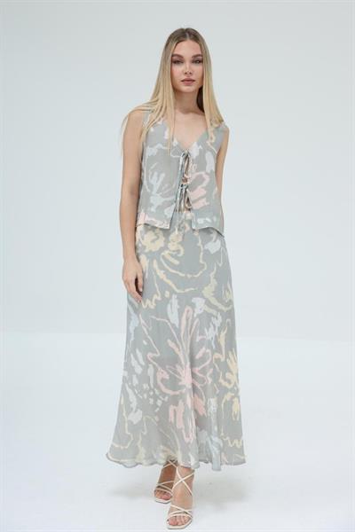 Bağcıklı Bluzlu Etek Takım - Vizon